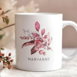 Winter Magic Floral Monogram Coffee Mug<br><div class="desc">Winter themed watercolor florals in shades of red paired with a customisable name in an elegant font. Check out our store for more coffee mug designs.</div>