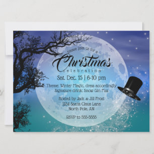 Winter Magic Snowman's Hat Full Moon Christmas Invitation