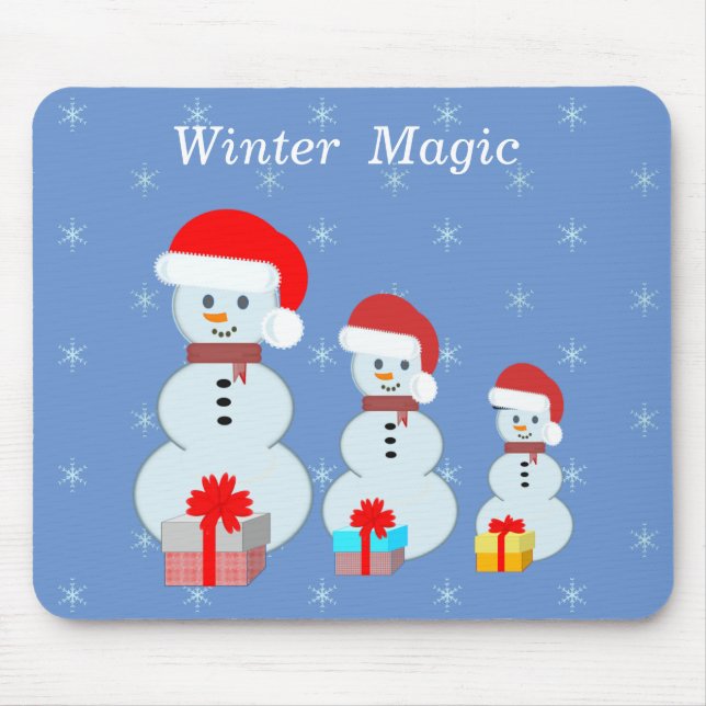 Winter magic snowmen & snowflakes mouse mat (Front)