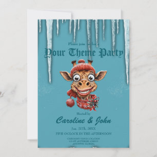 Winter magic with a cute cartoon giraffe. invitation