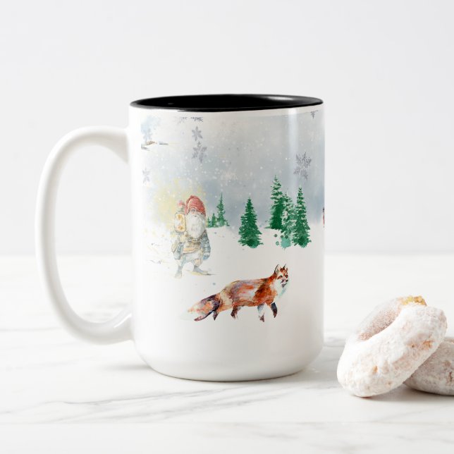 Winter Magical Scandinavian Christmas Two-Tone Coffee Mug (With Donut)