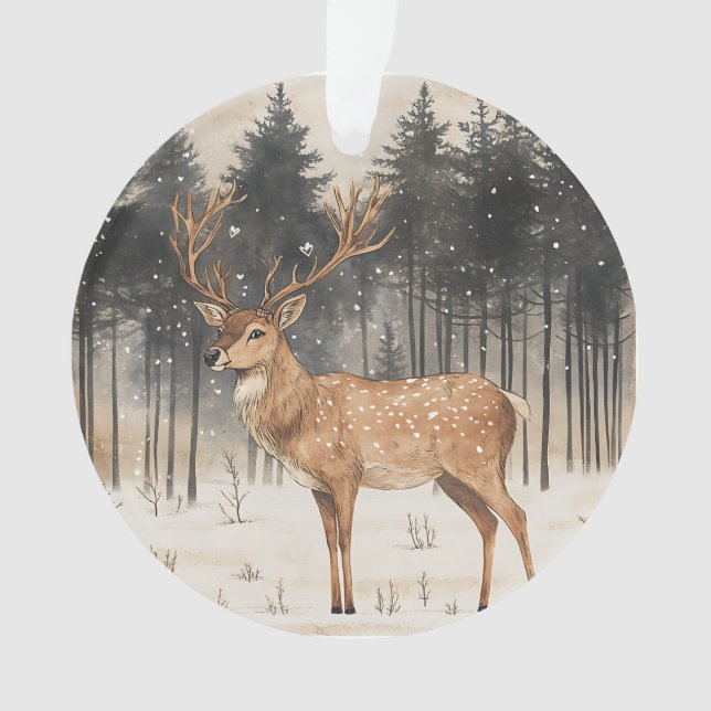 Winter Majesty Stag Winter Scene Acrylic Ornament (Front)