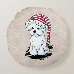 Winter Maltipoo Round Cushion