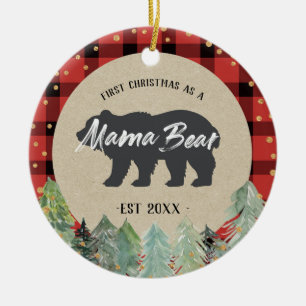 Winter Mama Bear Rustic Christmas Ornament