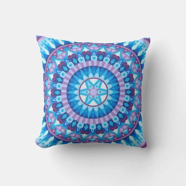 Winter Mandala Blue Snowflake Pattern Cosy Home Cushion (Front)