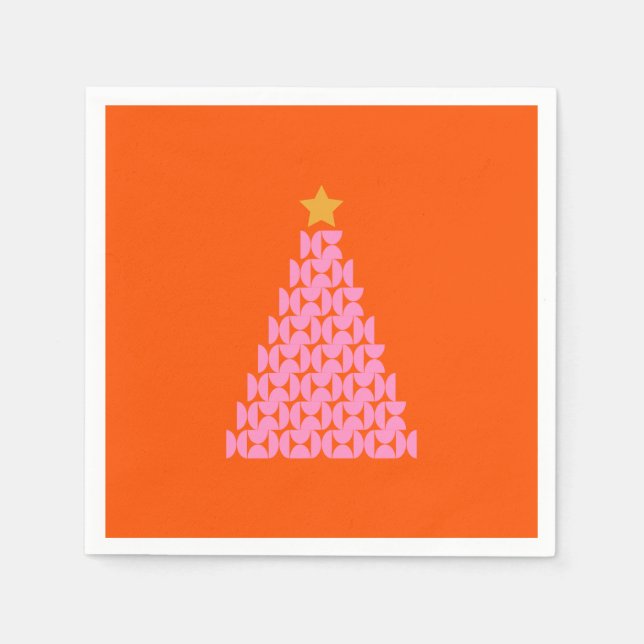Winter Market 02 Christmas Tree Pink And Orange Napkin (Front)