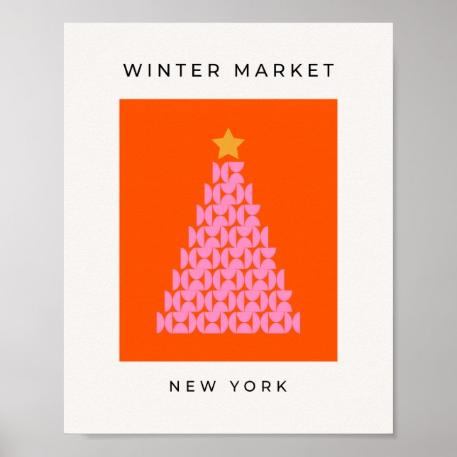 Winter Market 02 Christmas Tree Pink And Orange Poster (Front)