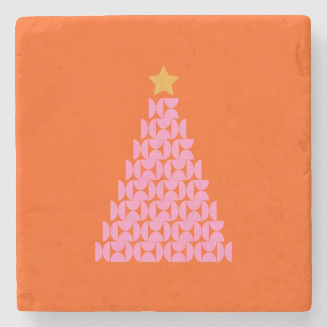 Winter Market 02 Christmas Tree Pink And Orange Stone Coaster (Front)