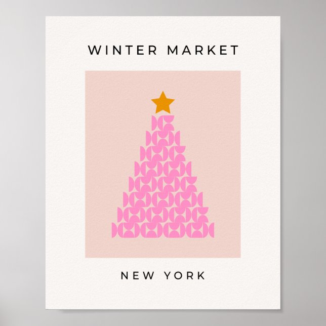 Winter Market 03 Christmas Tree Pink Holiday Poster (Front)