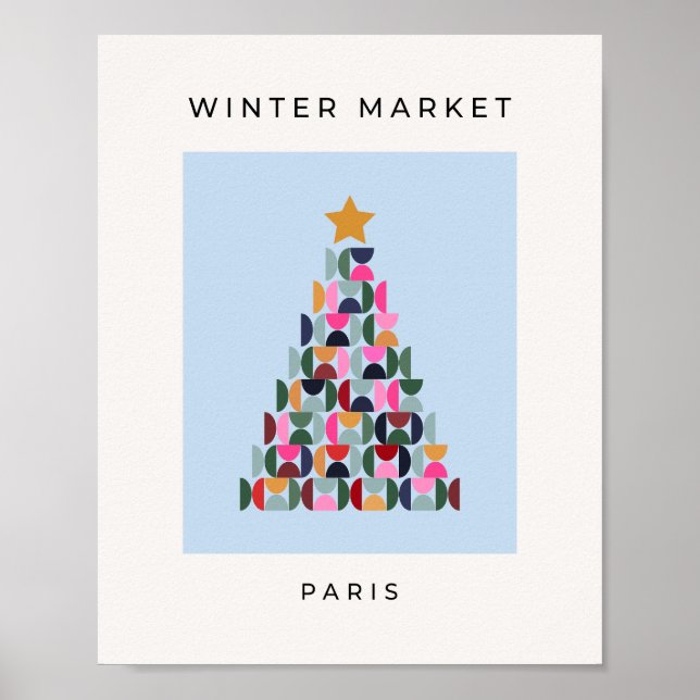 Winter Market 10 Colourful Christmas Tree Poster (Front)