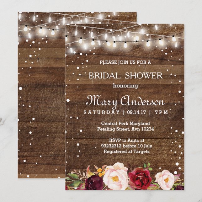Winter Marsala Bridal Shower Invitation (Front/Back)