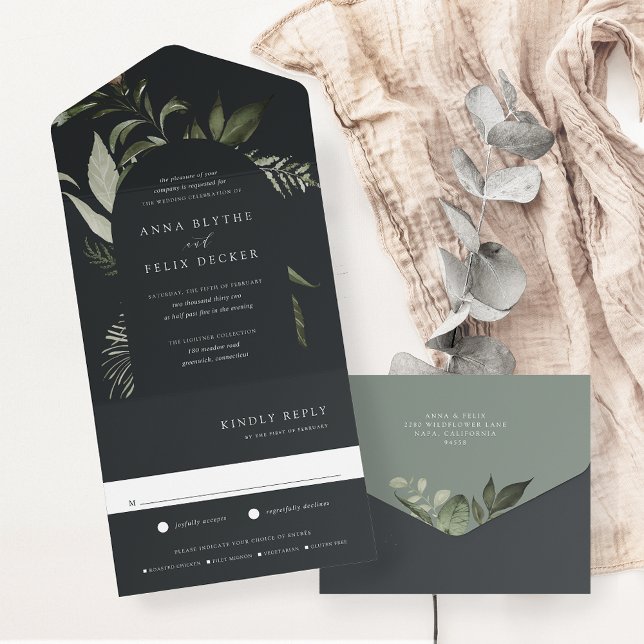 Winter Meadow Green Botanical Arch Wedding All In One Invitation (Creator Uploaded)