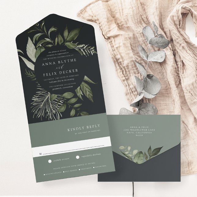 Winter Meadow Green Botanical Frame Wedding All In One Invitation (Creator Uploaded)