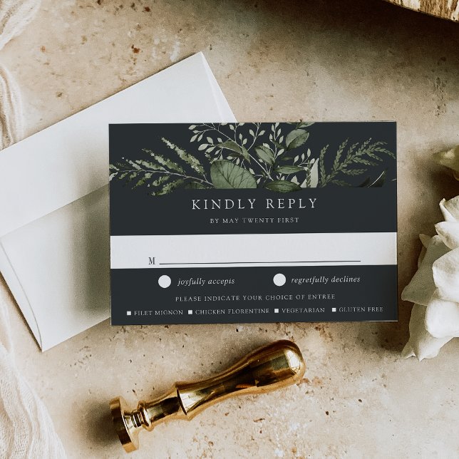Winter Meadow Green Botanical Meal Choice Wedding RSVP Card (Creator Uploaded)