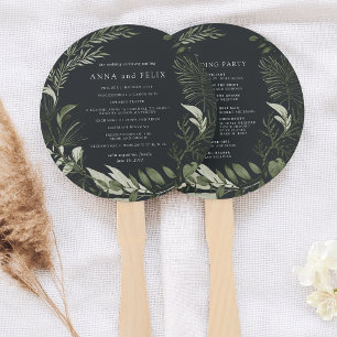 Winter Meadow   Green Botanical Wedding Program Hand Fan