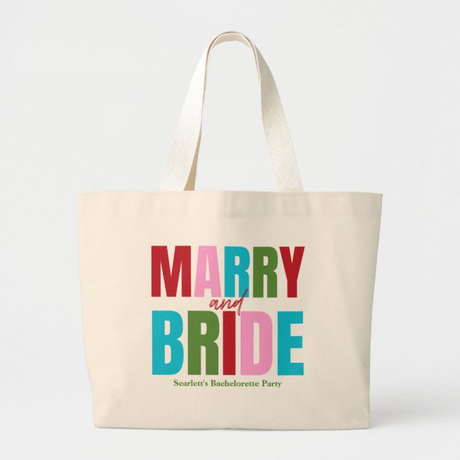 Winter Merry & Bride Squad Bachelorette Large Tote Bag (Front)