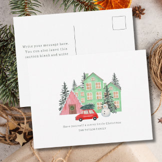 winter Merry Christmas cottage watercolor holiday Postcard