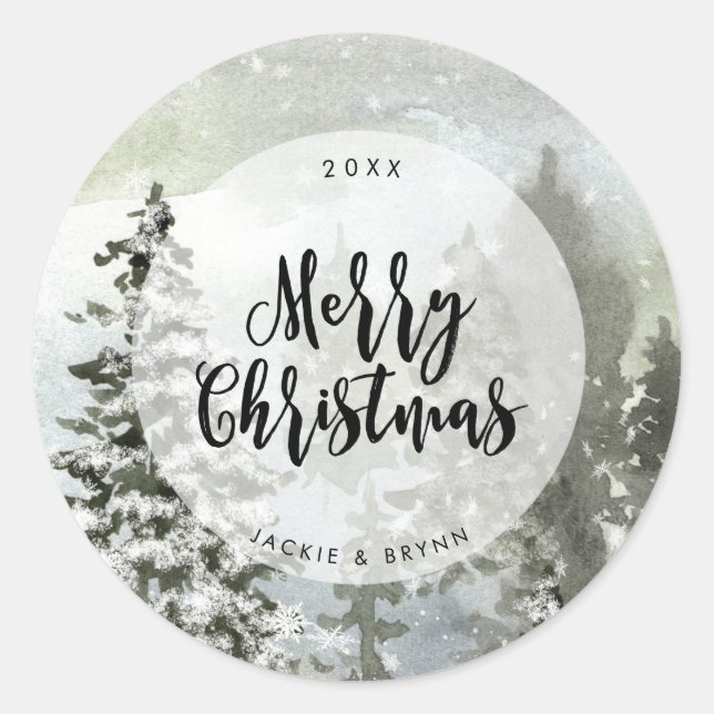 winter merry christmas holiday classic round sticker (Front)