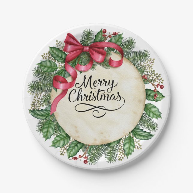 Winter Merry Christmas Party Paper Plate (Front)