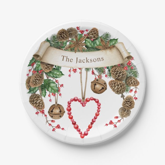 Winter Merry Christmas Party Paper Plate (Front)