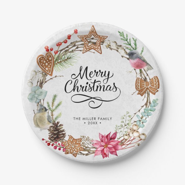 Winter Merry Christmas Party Paper Plate (Front)