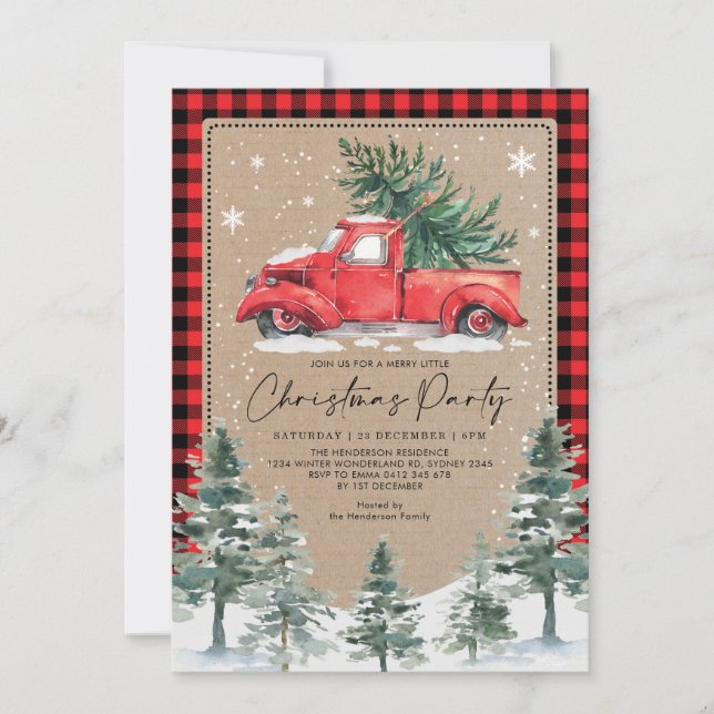 Winter Merry Christmas Party Vintage Red Truck Invitation (Front)