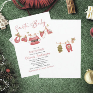 Winter Merry Christmas Santa  Watercolor Baby Show Invitation