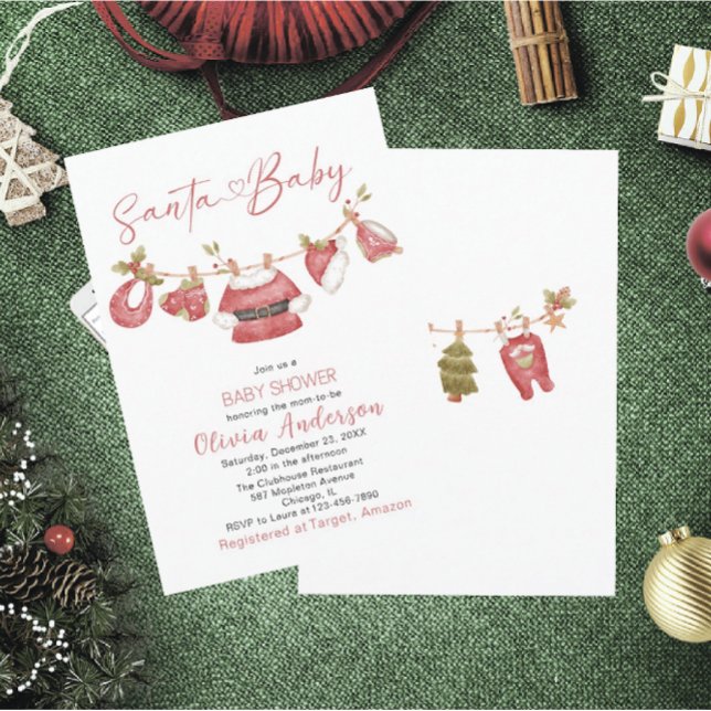 Winter Merry Christmas Santa  Watercolor Baby Show Invitation (Creator Uploaded)