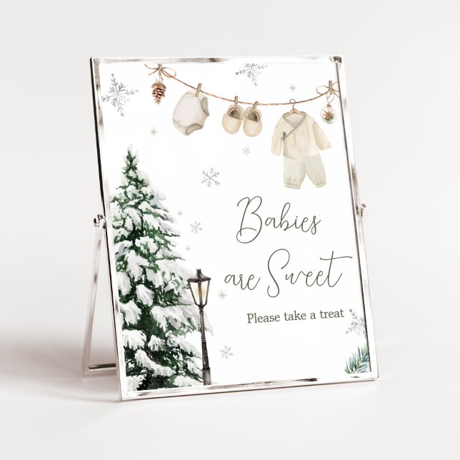 Winter Merry Little Baby Clothes Babies are Sweet Poster (Merry Little Winter Baby Clothes Baby Shower Babies are Sweet Sign)