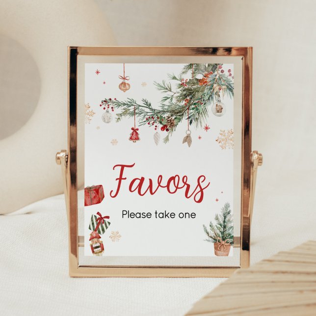Winter Merry Little Christmas Baby Shower Favours Poster (Merry Little Winter Christmas Baby Shower Favors Sign)