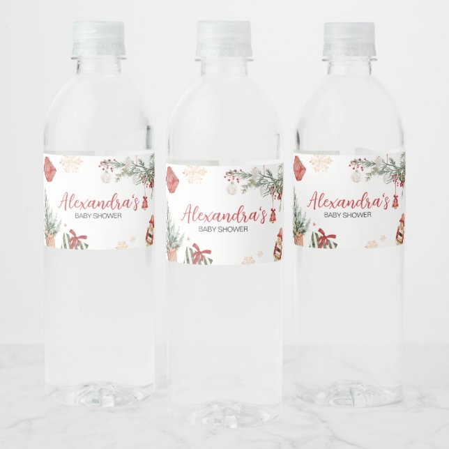 Winter Merry Little Christmas Baby Shower Water Bottle Label (Bottles)