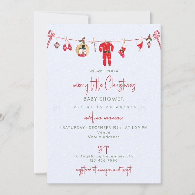 Winter Merry Little Christmas Boy Girl Baby Shower Invitation (Front)