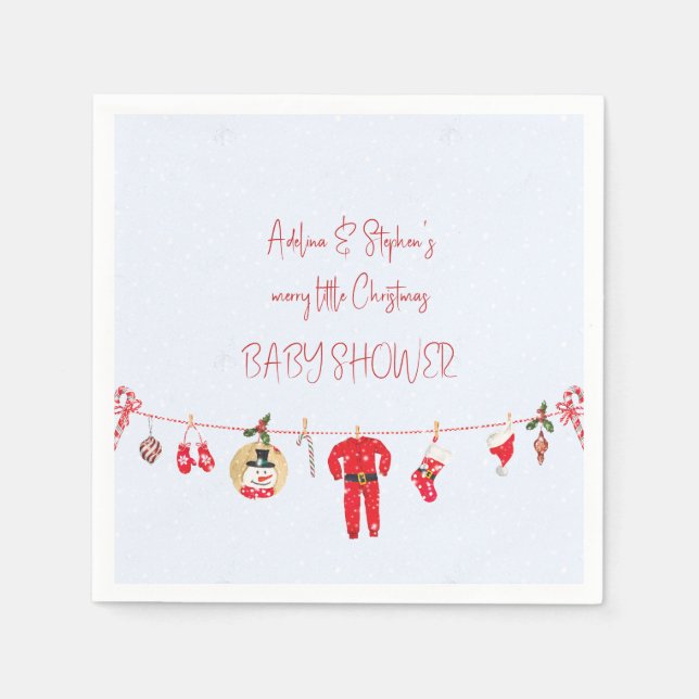 Winter Merry Little Christmas Boy Girl Baby Shower Napkin (Front)