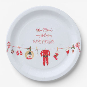 Winter Merry Little Christmas Boy Girl Baby Shower Paper Plate