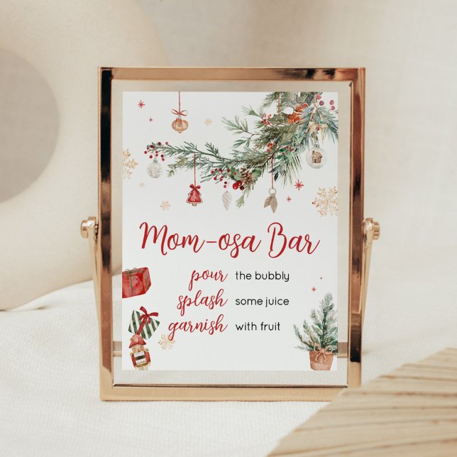 Winter Merry Little Christmas Mum Osa Bar Poster (Merry Little Winter Christmas Baby Shower Mom Osa Bar Sign)