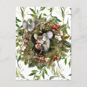 Winter Mice Christmas Holiday Postcard