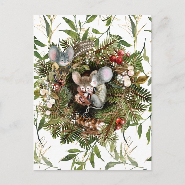 Winter Mice Christmas Holiday Postcard (Front)