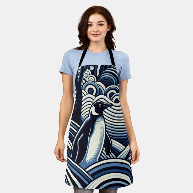 Winter Midnight Blue Abstract Shape Forest Apron (Worn)