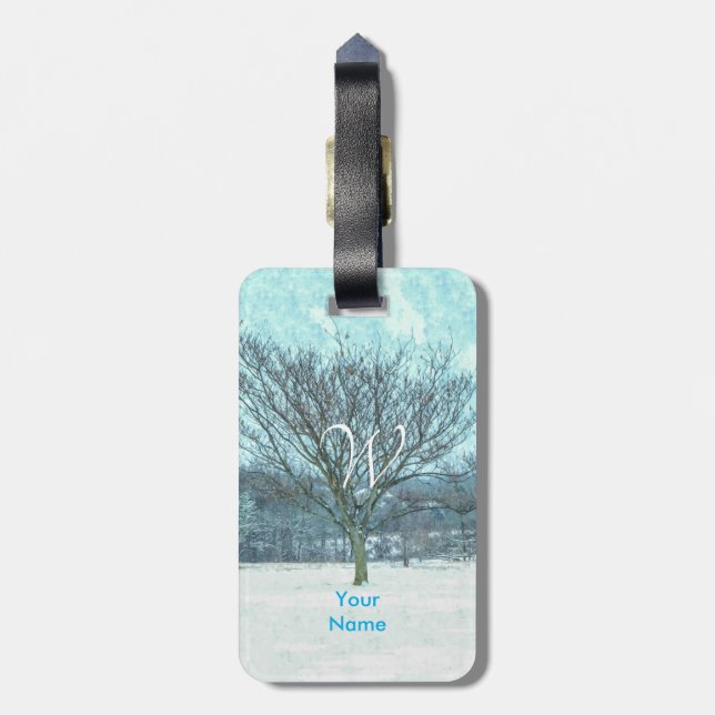 Winter Mimosa Painterly Luggage Tag (Back Vertical)