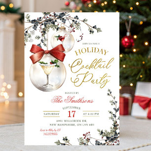 Winter Minimalist Bauble Holiday Cocktail Party Invitation