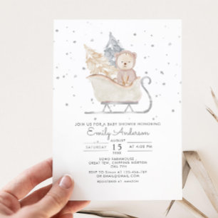 Winter Minimalist Bear Sleigh Baby Shower Invitation