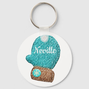 Winter mitten cute snowflake blue brown white key ring