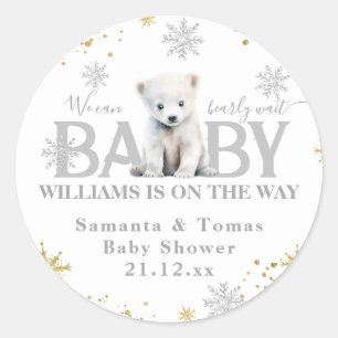 Winter Modern Bearly Wait Baby Shower Welcome Classic Round Sticker