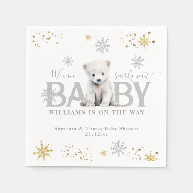Winter Modern Bearly Wait Baby Shower Welcome Napkin (Front)