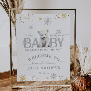 Winter Modern Bearly Wait Baby Shower Welcome Poster