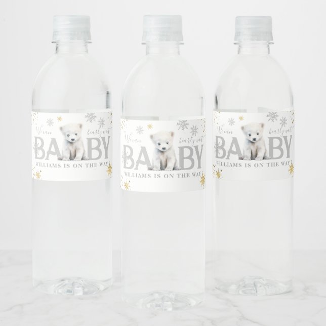 Winter Modern Bearly Wait Baby Shower Welcome Water Bottle Label (Bottles)