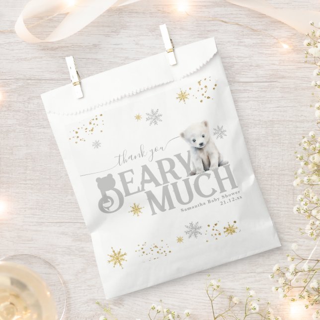Winter Modern Bearly Wait Neutral Baby Shower Favour Bags (Clipped)