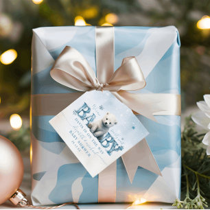 Winter Modern Bearly Wait Polar Bear Baby Shower Favour Tags