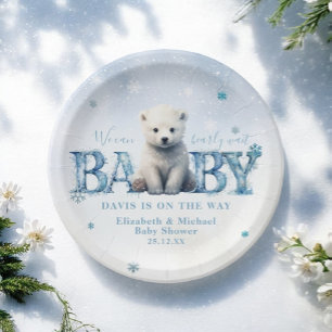 Winter Modern Bearly Wait Snowflake Baby Shower Paper Plate