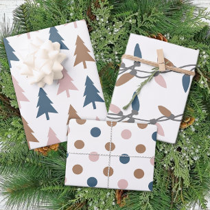 Winter Modern Boho Dots Trees Christmas Wrapping Wrapping Paper Sheet